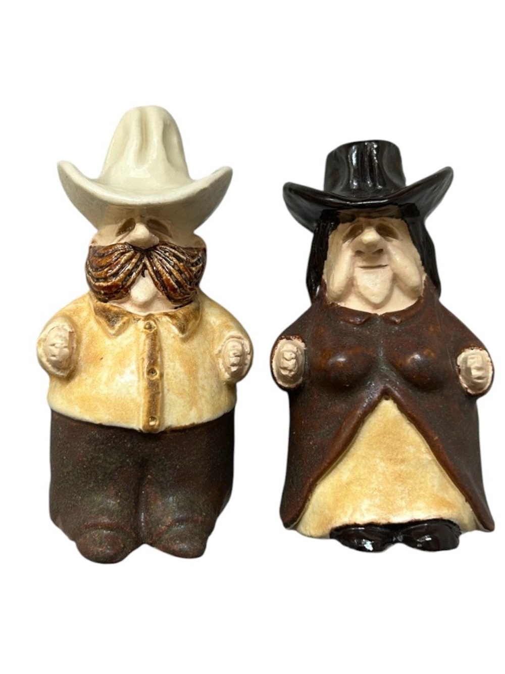 Vintage Pottery Salt & Pepper “Sheriff Law Man & Lady Friend”